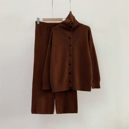 Damen Strickensemble Hochkragen Knöpfe Norvielle