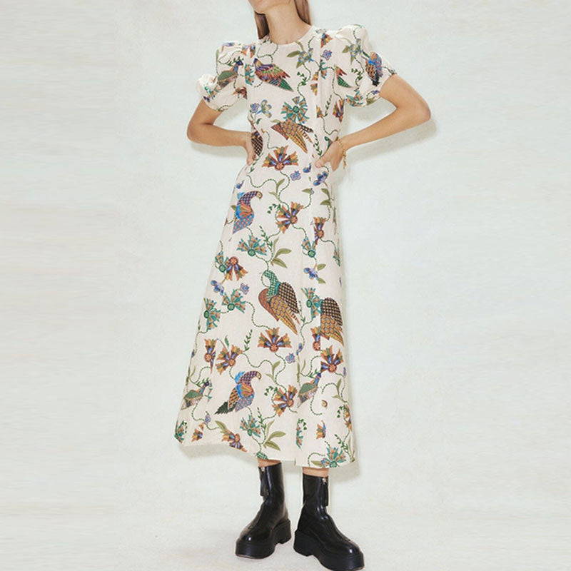 Damen Maxikleid Blumenmuster Voluminöse Ärmel Norvielle - Norvielle