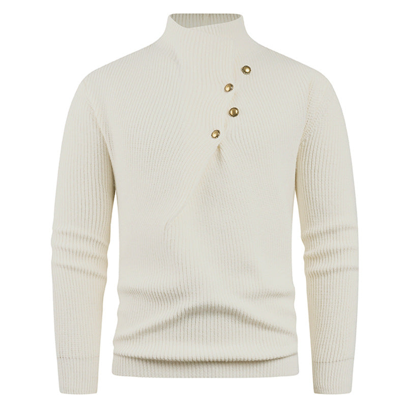Herren Strickpullover Asymmetrischer Kragen Dekorative Holzknöpfe