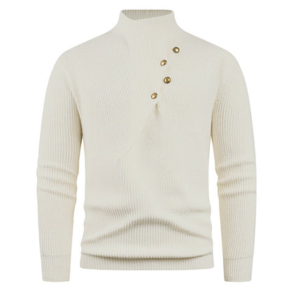 Herren Strickpullover Asymmetrischer Kragen Dekorative Holzknöpfe