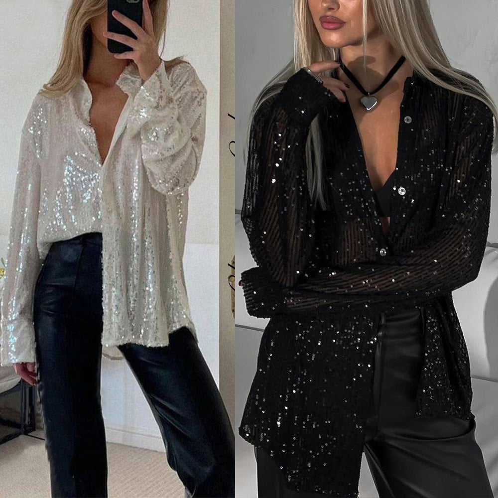 Damen Glitzerbluse Schimmernder Stoff Lässiger Schnitt - Norvielle