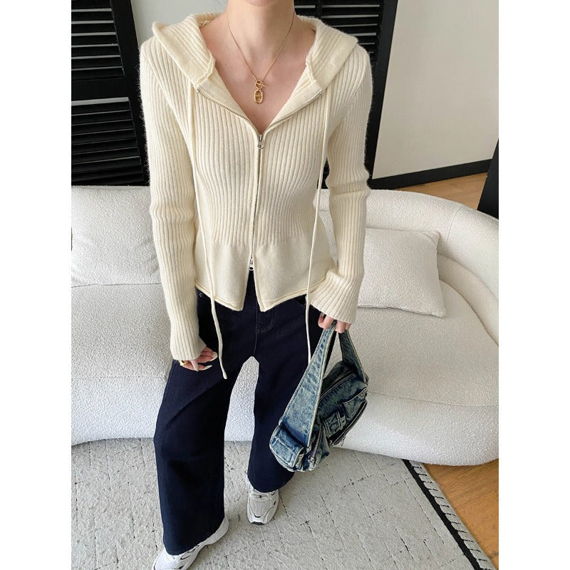 Damen Strickjacke mit Kapuze und Reißverschluss Norvielle