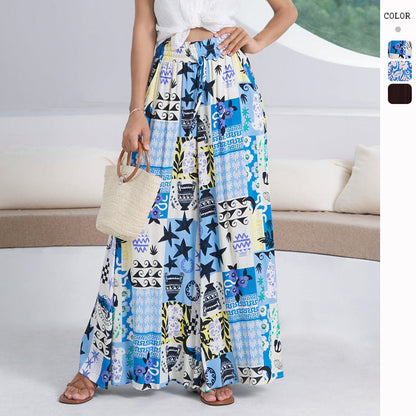 Damen Maxikleid Bunt Geometrisch Hochgeschlitzt Lang - Norvielle