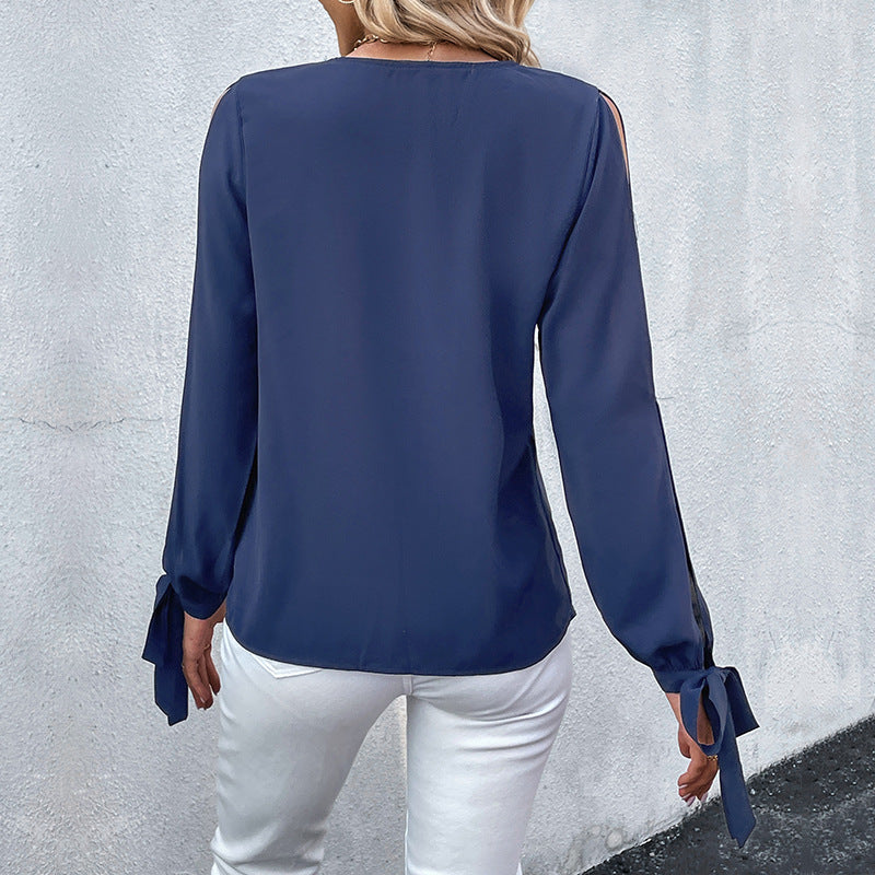 Damen Tunika mit Cut-Out-Ärmeln Spitze Weiß