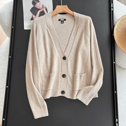 Damen Strickjacke Elegantes Design mit Taschen Beige