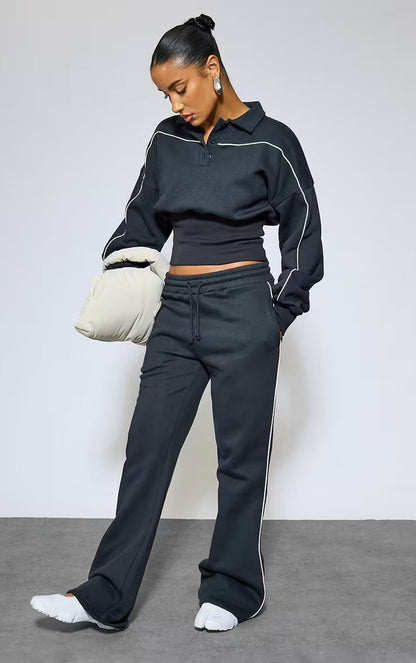 Damen Sportliches Set Crop-Polo und Jogginghose Norvielle