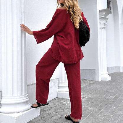 Damen Zweiteiliges Set mit Oberteil und weiten Hosen Norvielle