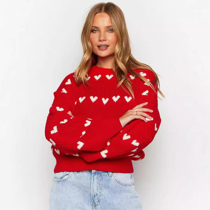 Damen Kuschelpullover Weiches Strick Herzmuster Norvielle