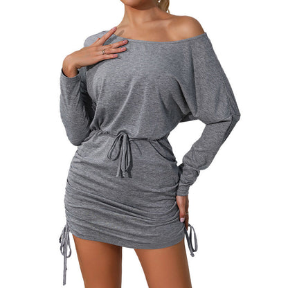 Damen Wickelkleid Asymmetrischer Saum Kordelzug Norvielle
