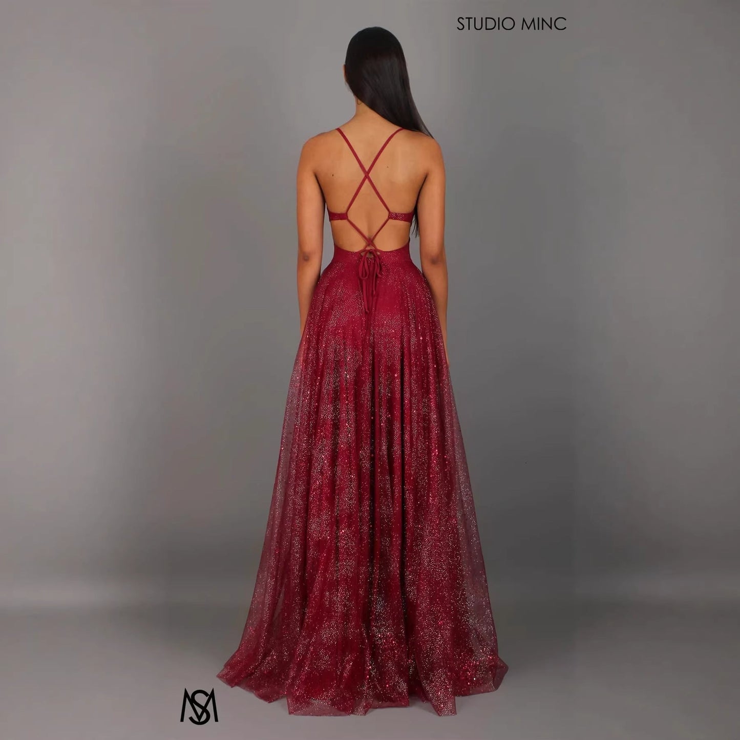 Damen Abendkleid V-Ausschnitt Tüll