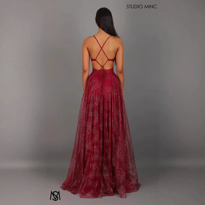 Damen Abendkleid V-Ausschnitt Tüll