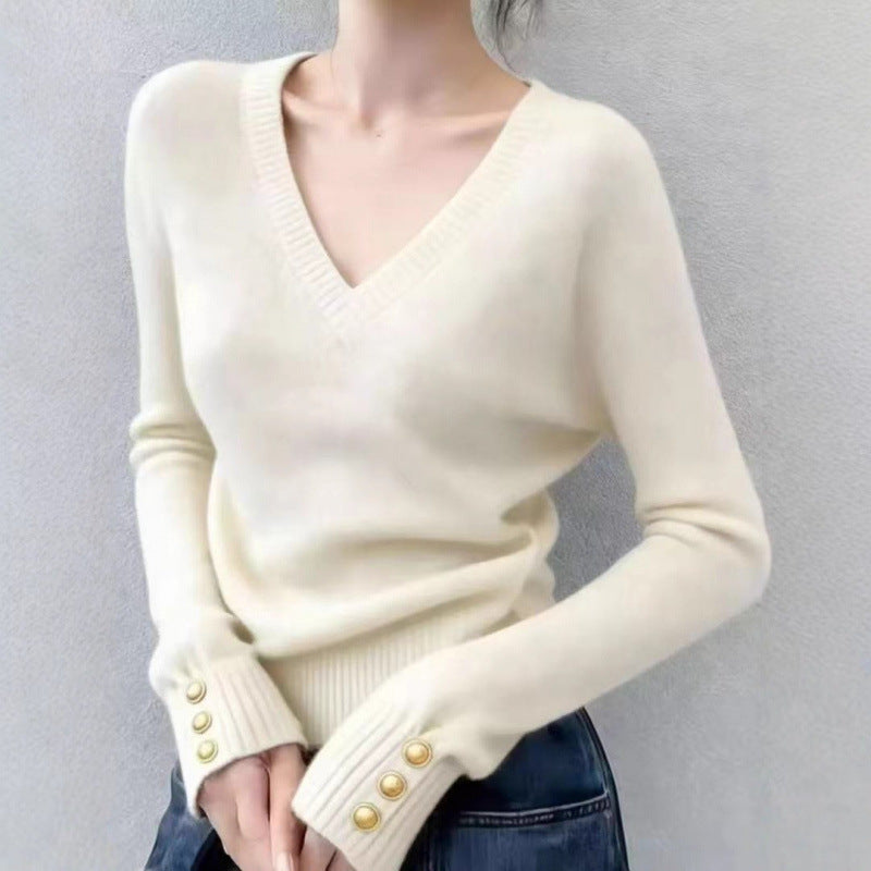 Damen Pullover V-Ausschnitt Fein Norvielle Elegantes Design