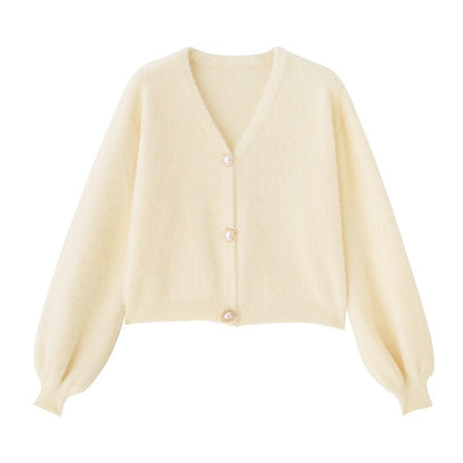Damen Cardigan V-Ausschnitt Herzknöpfe Norvielle