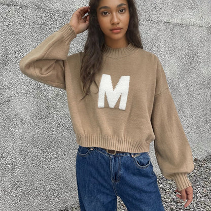 Damen Oversized Strickpullover mit Frontmotiv Norvielle - Norvielle