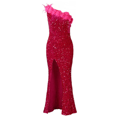 Damen Abendkleid Glitzernd Asymmetrisch Pailletten Norvielle