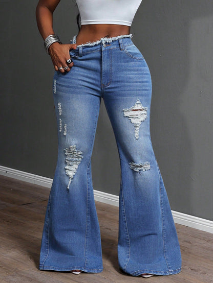 Damen Bootcut Jeans Ausgefranste Details Norvielle