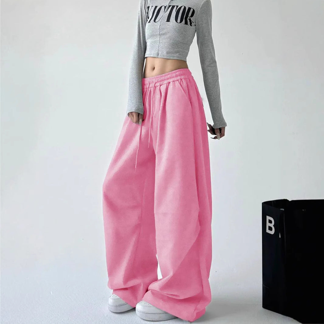 Damen High-Waist Jogginghose Weites Bein Elastischer Bund