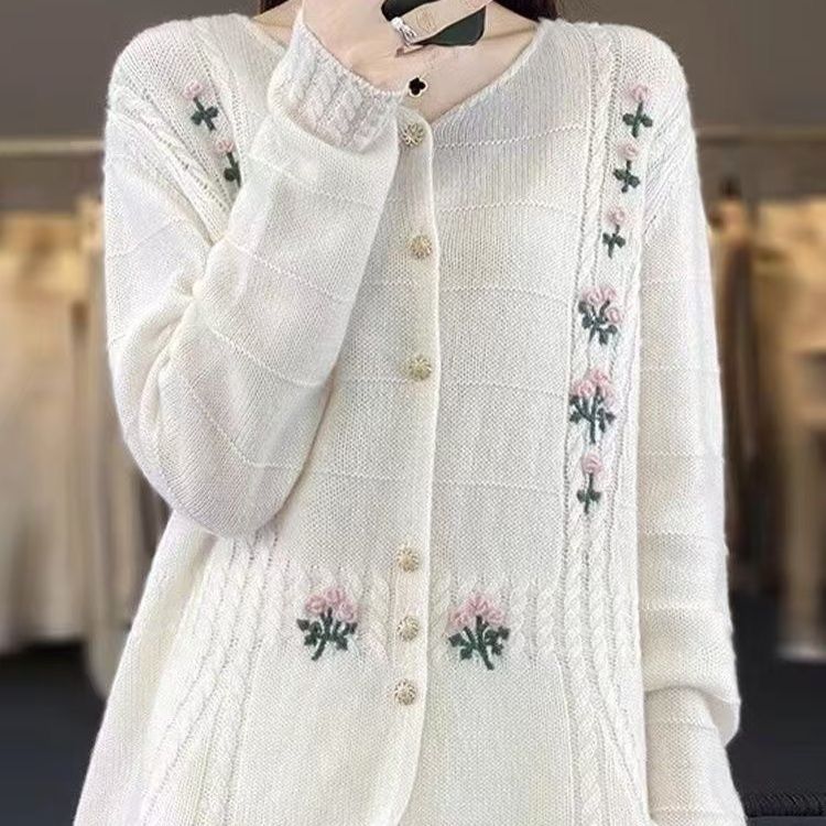 Damen Strickjacke Florale Stickereien Norvielle