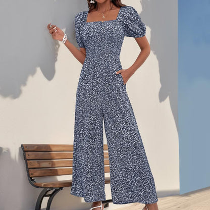 Damen Jumpsuit Elastischer Bund Puffärmel Norvielle