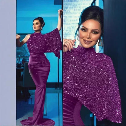 Damen Abendkleid Asymmetrischer Schnitt Glitzernd Norvielle