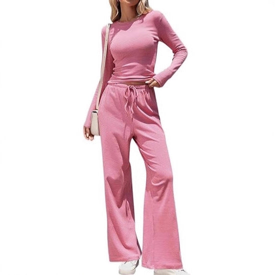 Damen Longsleeve Freizeit-Set Weites Norvielle Oberteil und Hose