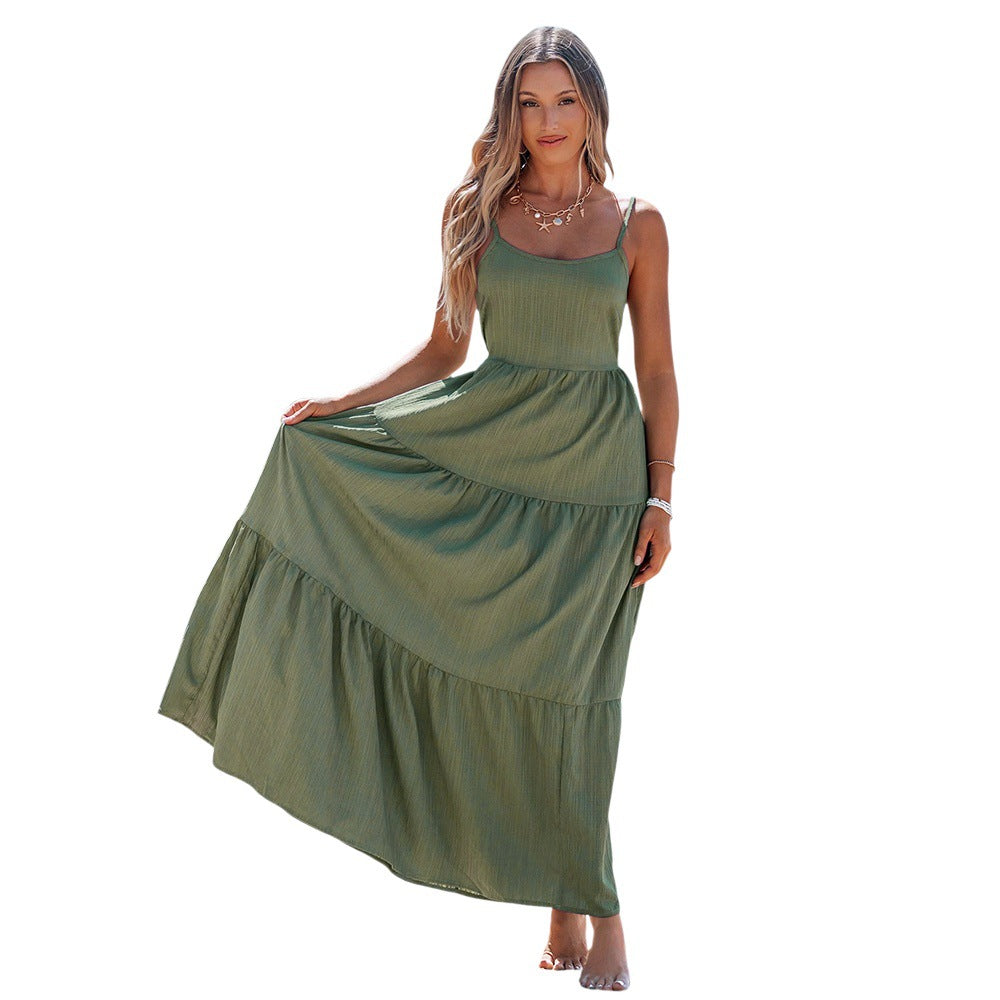 Damen Maxikleid Hochtailliert Luftiger Stoff Norvielle