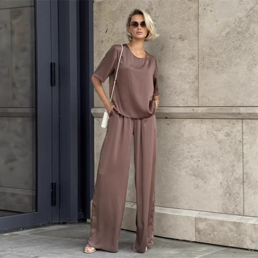 Damen Zweiteiler Set locker Oberteil weite Hose Norvielle