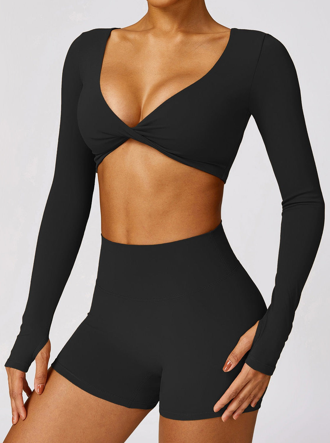 Livia Damen Langarm Crop Twist Detail