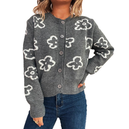 Damen Strickjacke Floralmuster Knöpfe Norvielle