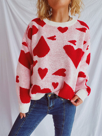 Damen Pullover Herzmuster Weitschnitt Norvielle