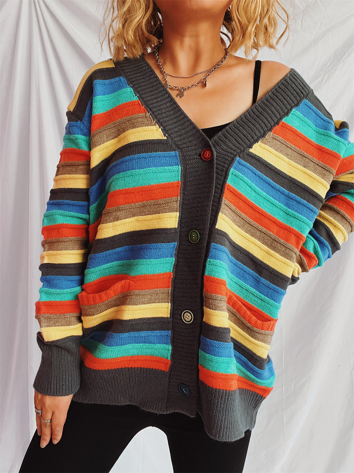 Damen Strickjacke Bunt Streifenmuster Locker Norvielle