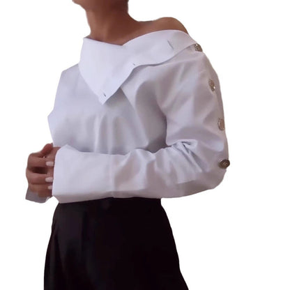 Damen Bluse Hohler Kragen Elegante Knöpfe Norvielle