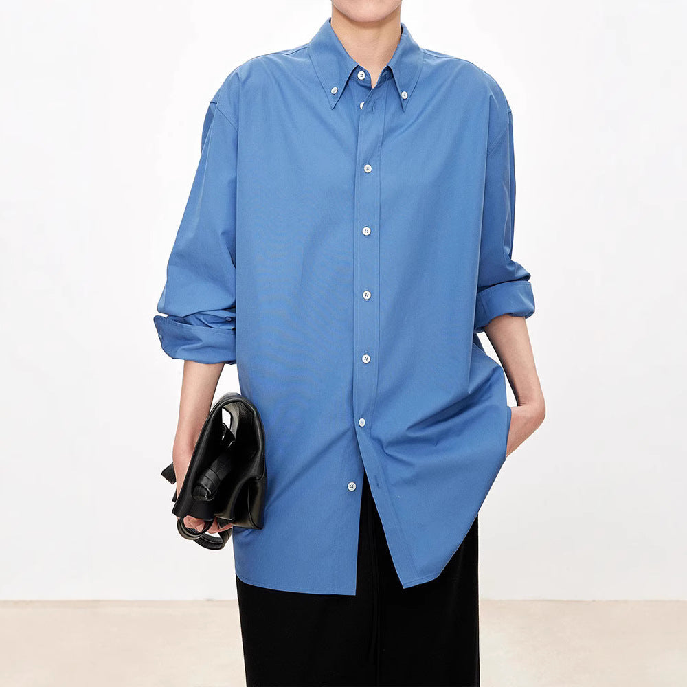Damen Oversized Bluse aus Baumwolle mit Knöpfen Beige - Norvielle