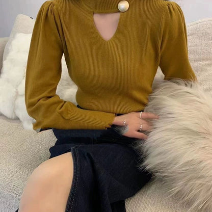 Damen Pullover V-Ausschnitt Dekorativer Knopf Leicht Norvielle