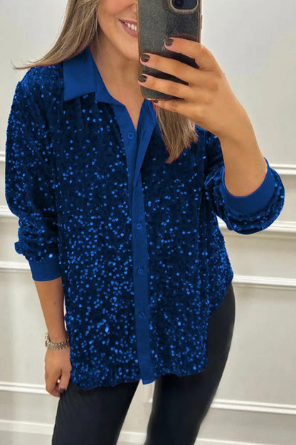 Damen Paillettenbluse Klassischer Kragen Langer Ärmel Norvielle