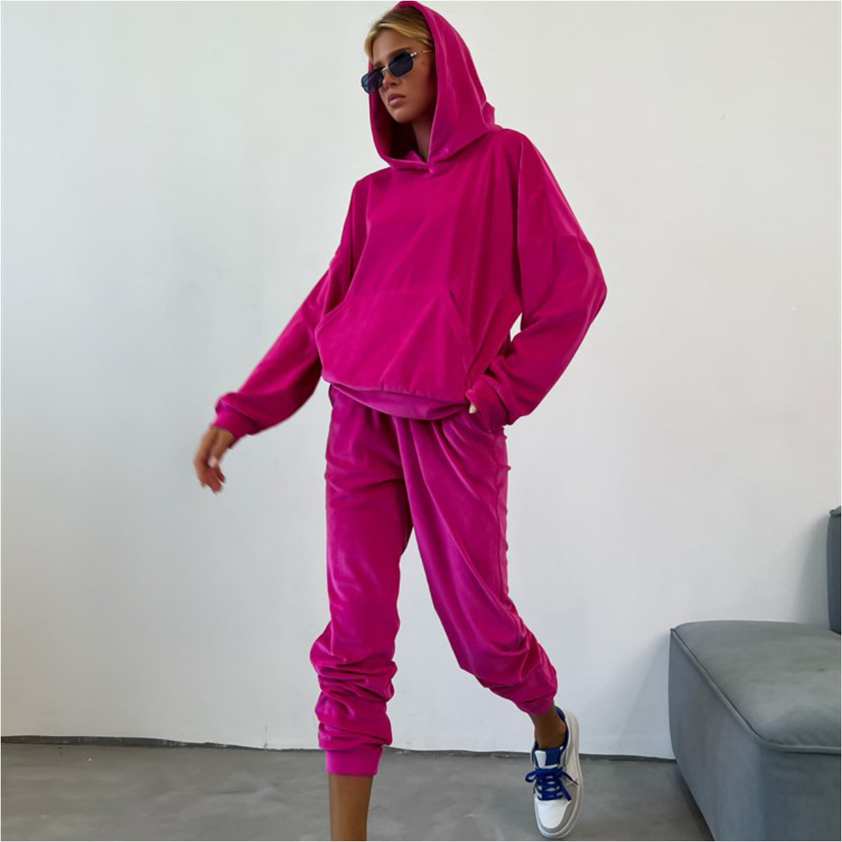 Damen Velours-Sweatanzug mit Kapuze elastisch Norvielle