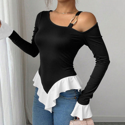 Damen Off-Shoulder- mit Volant und Bindeelement - Norvielle