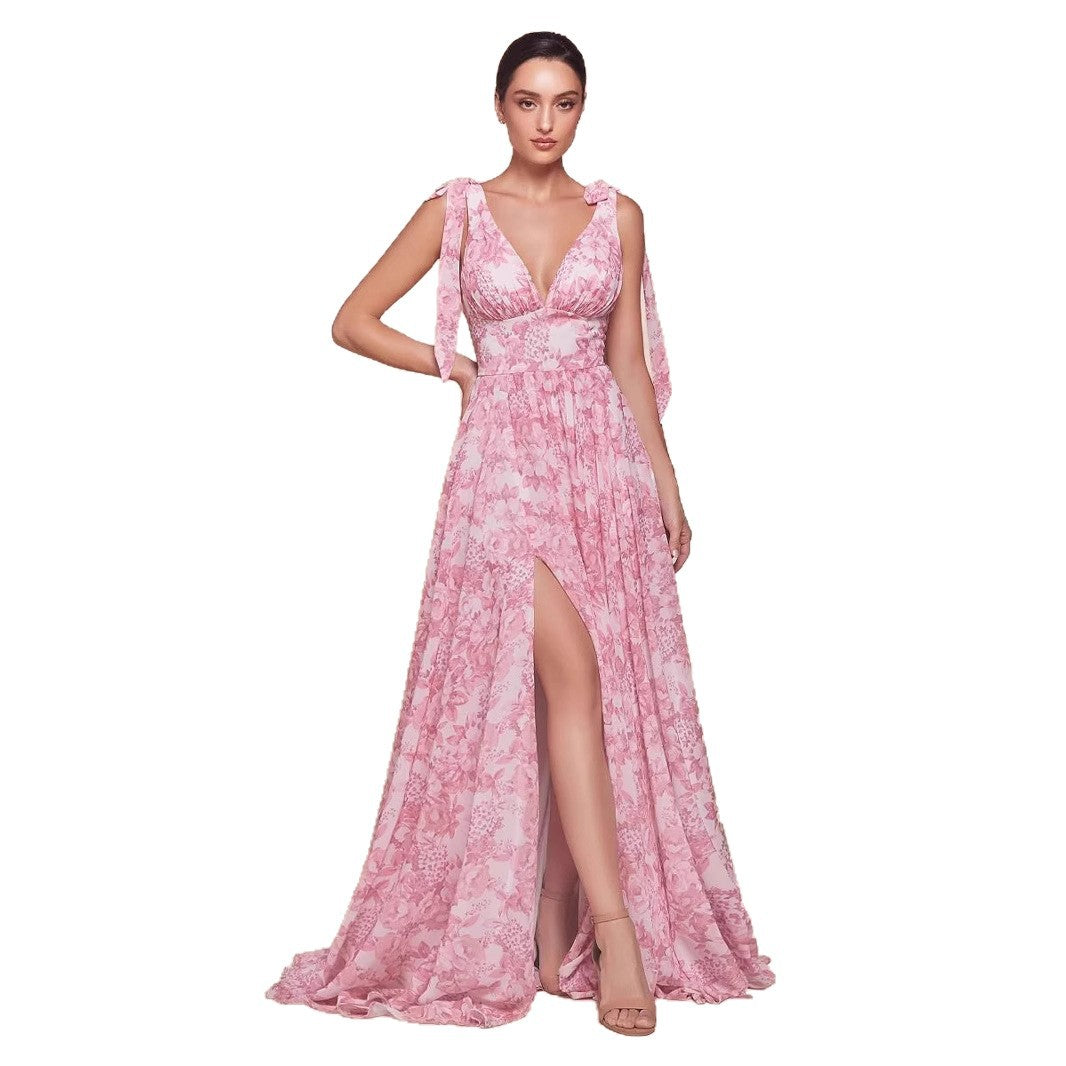 Damen Maxikleid Romantisch Floralmuster Tiefes Dekolleté
