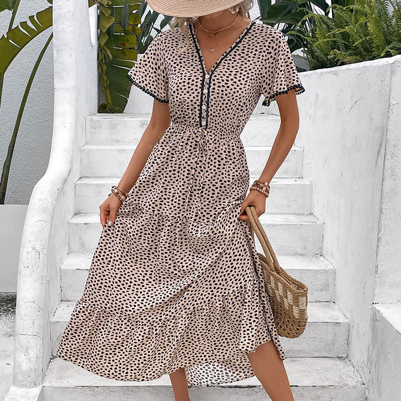 Damen Maxikleid Rüschendetails Knopfverschluss Norvielle