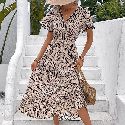 Damen Maxikleid Rüschendetails Knopfverschluss Norvielle