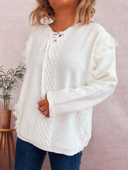 Damen Grobstrickpullover Lässige Fransen Dekorativer Zopf Norvielle