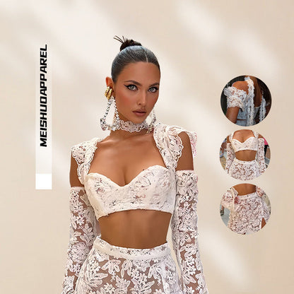 Damen Crop Set mit Rock transparente Details Norvielle - Norvielle