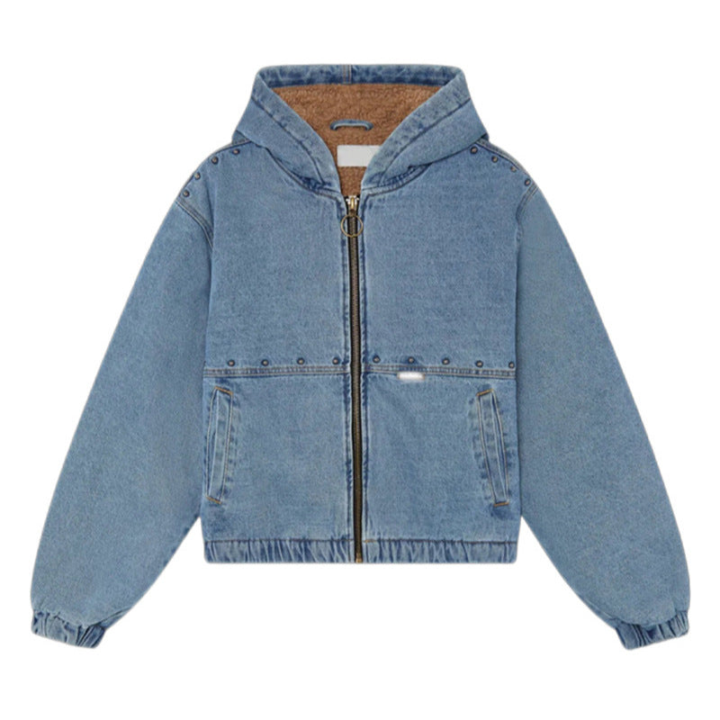 Damen Jeansjacke Kapuze Taschen Norvielle