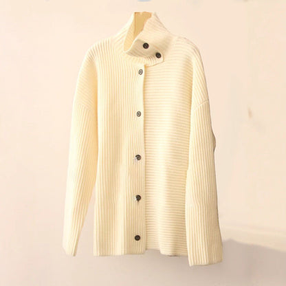 Damen Grobstrickcardigan Hochkragen Knopfleiste Norvielle