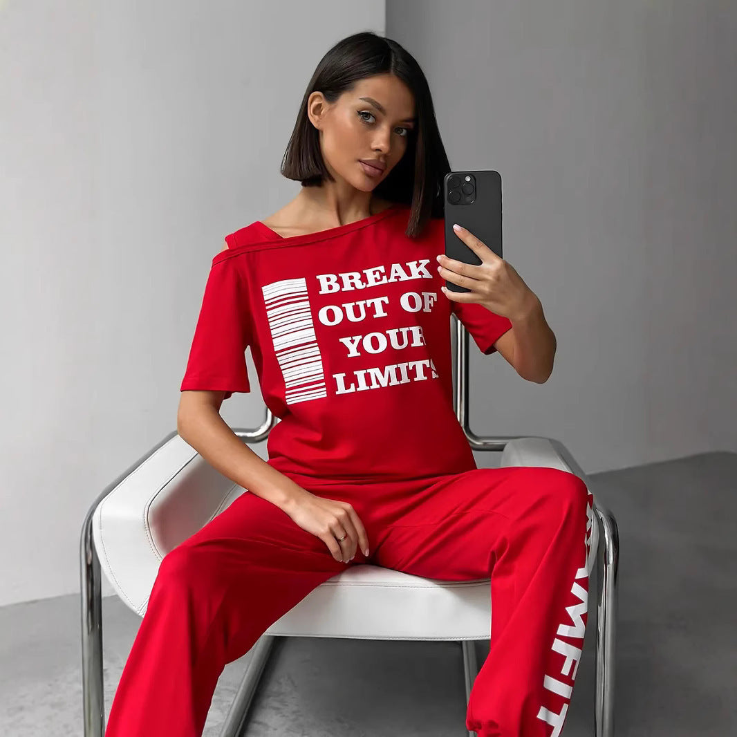 Damen Sportliches Zweiteiler Set mit Grafikdruck und Cut-Outs
