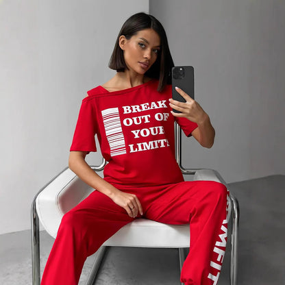 Damen Sportliches Zweiteiler Set mit Grafikdruck und Cut-Outs