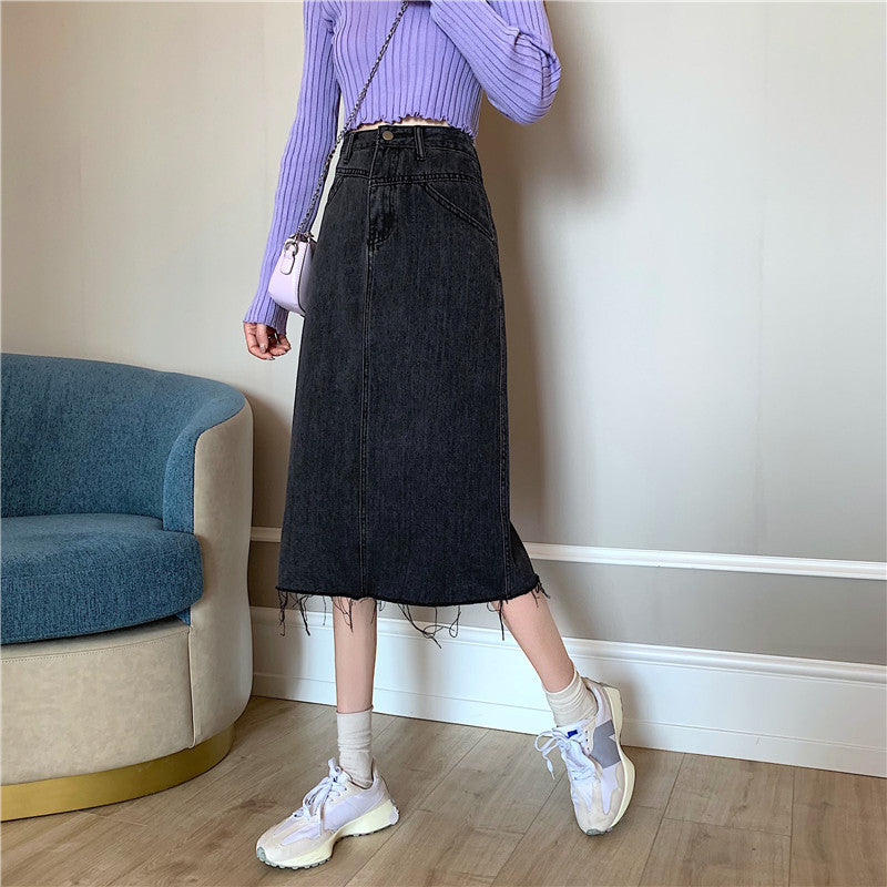 Damen Denimrock Midi unregelmäßiger Saum