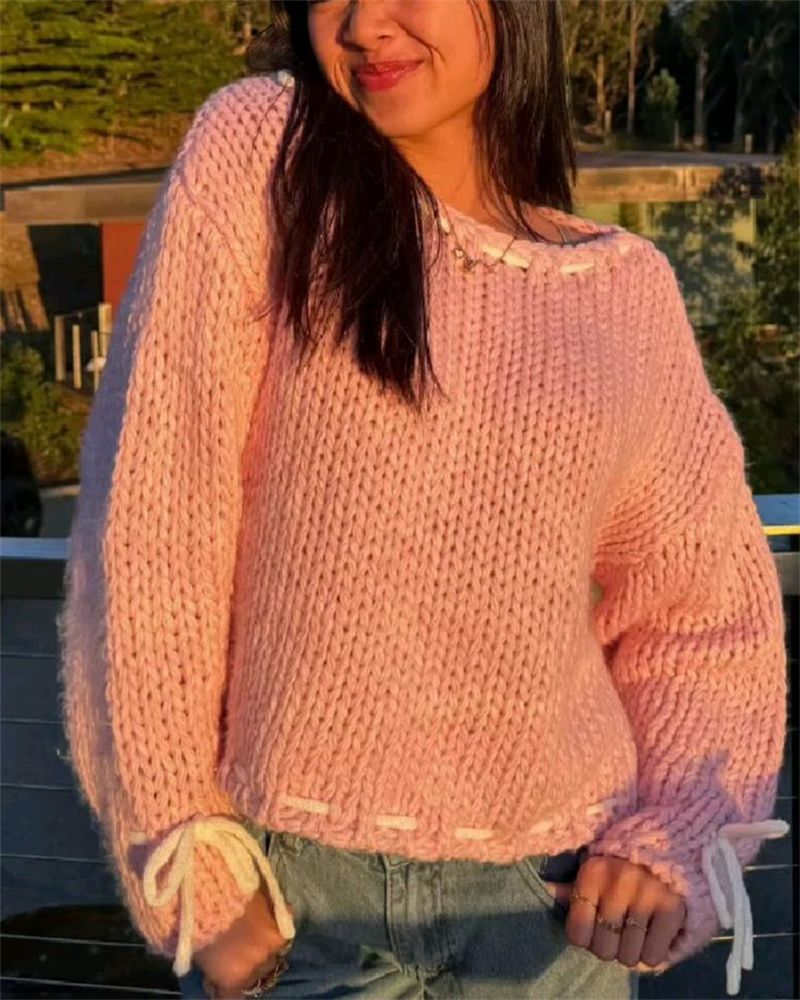 Damen Pullover Locker Kordelverschluss Norvielle