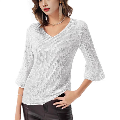 Damen Strickoberteil V-Ausschnitt Glitzernd Norvielle