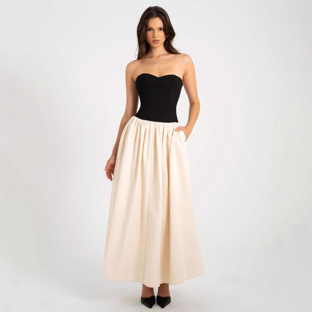 Damen Maxikleid Herzförmiger Ausschnitt Eleganter Rock